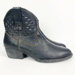 Born Black Leather Cowboy Ankle Boots